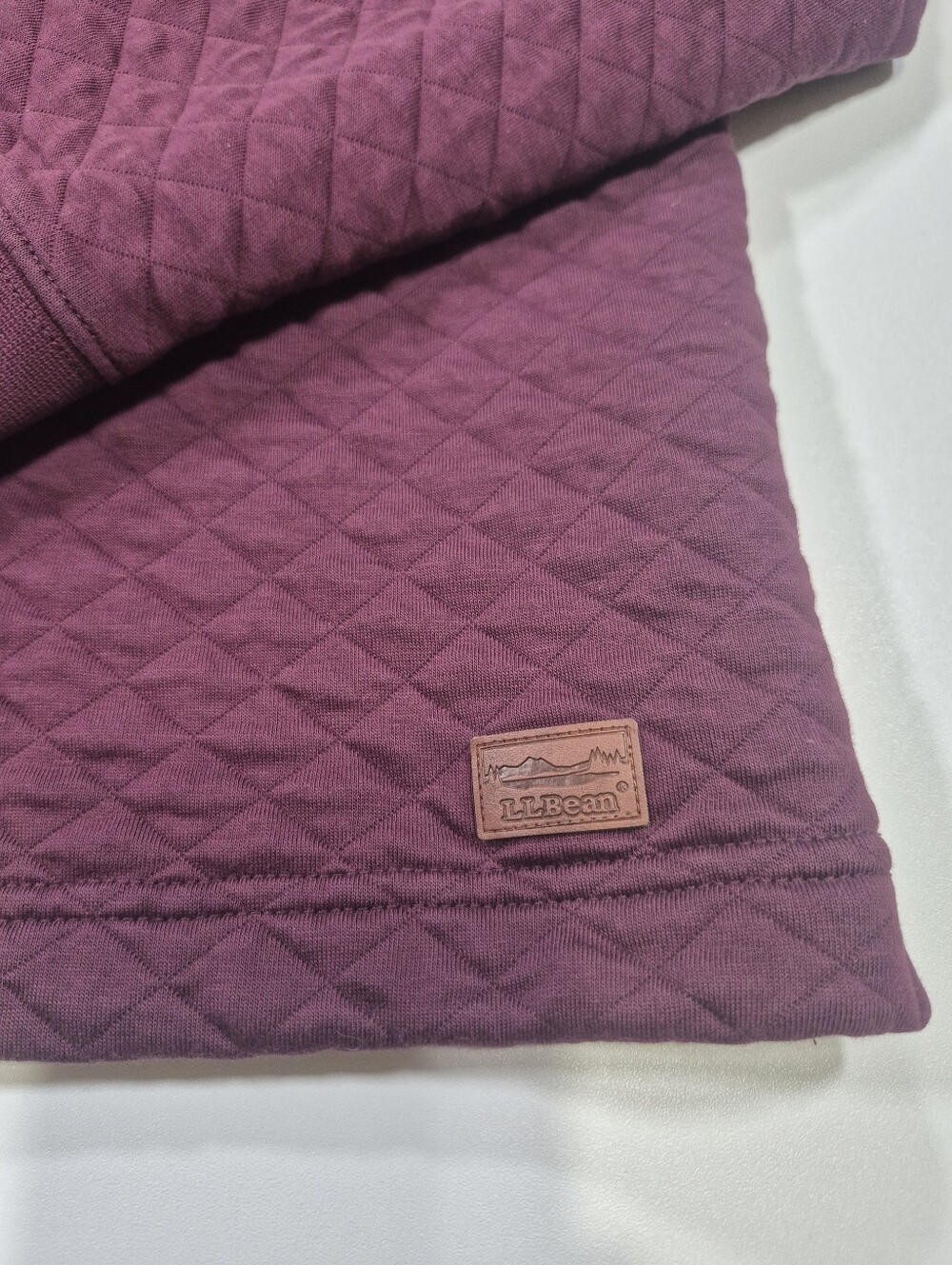 L.L. Bean Women Large Regular Quilted Burgundy Sweatshirt Snap Neck Pullover - Picture 7 of 12